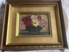 油絵　油彩画　川辺外治　「薔薇」1973年　木製パネルに直筆　4号　サイン有り 油絵 油彩画 川辺外治 「薔薇」1973年 木製パネルに直筆 4号