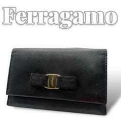 Ferragamo ヴァラ レザー ブラック レディース カードケース 6608