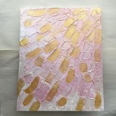 「羽根」　絵画　テクスチャーアート　抽象画　パネル　アクリルガッシュ　壁掛け　金