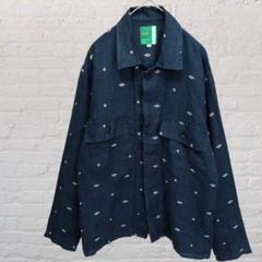GLR 麻 総柄シャツ 比翼仕立 長袖シャツ おしゃれ フライフロント 柄シャツ