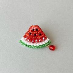 ミニ☆かじられたスイカ ブローチ ビーズ刺繍 ハンドメイド ②