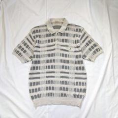 【vintage】80s~リネン×コットン混紡織柄・総柄ニットポロ　ベージュ