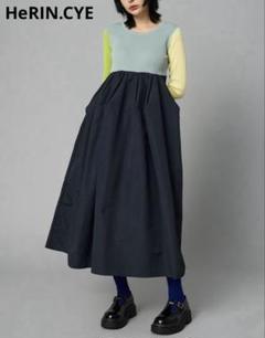 美品　HeRIN.CYE　マウンテンフォームドレス　ワンピース　S　柄グレー