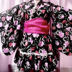 浴衣ドレス 大人用 黒 ピンク 赤 花 量産型 姫ギャル 平成女児 浴衣ドレス 大人用 黒 ピンク 紫 桜 花 柄 量産型 姫ギャル 平成
