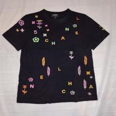 CHANEL シャネル　ロゴ　刺繍　半袖　サマー　ニット　ブラック 美品 シャネル ニット CHANEL カシミヤ シルク 刺しゅうロゴ