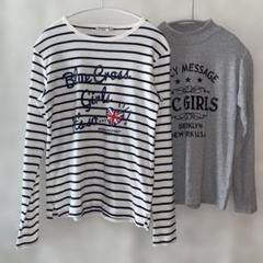 ブルークロス ボーダー 長袖カットソー キッズ女児150サイズ グレー