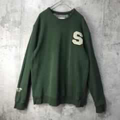 A4911古着　トレーナー　スウェット　ワンポイント　ダークグリーン
