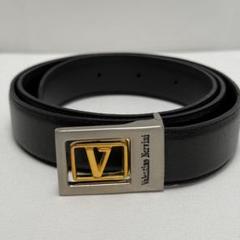 【美品_未使用】valentino garavani ブラックレザーベルト VALENTINO ヴァレンティノ ベルト メンズ Vロゴバックル
