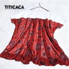 美品TITICACA異素材ドッキングドルマンプルオーバーFブラウス カットソー