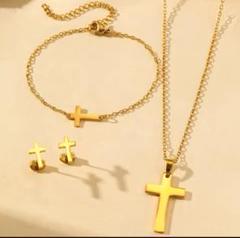 おすす 3セット★クロス サージカルステンレス ネックレスとピアスとブレスレット