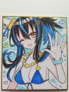 ウマ娘プリティーダービー 　ダイタクヘリオス　水着　手描きイラスト　色紙