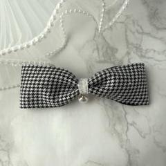 ヘアリボン ヘアバレッタ ハンドメイド 通年 ガーリー 千鳥柄 オフィス
