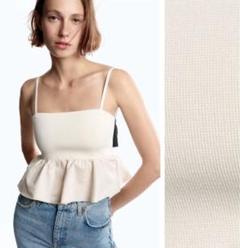 ZARA ベアトップキャミソール　ペプラム×ブラックリボン ペプラムリボン トップス ZARA - メルカリ