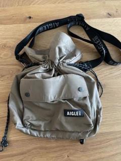 AIGLE カーキ 巾着型ショルダーバッグ