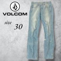 VOLCOM 】ボルコム 刺繍ロゴ ペイント加工 デニム ライトブルー