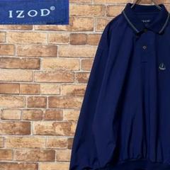 IZOD　アイゾッド　ナイロンプルオーバー　刺繍ロゴ　ネイビー　襟付き　M
