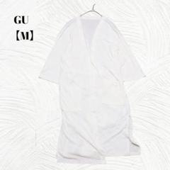 GU　ジーユー【M】7分袖カーディガン　ホワイト フロントオープンポケット有り