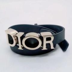【美品】ディオール ブレスレット ロゴ 黒レザー 袋付き Dior