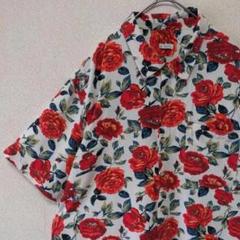 Rose pattern Rayon shirt Lsize vintage