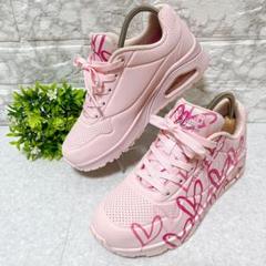 美品 SKECHERS スケッチャーズ ピンク ハート柄スニーカー 24cm