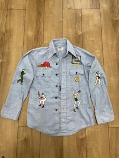 最終価格】70s Vintageメキシコ刺繍メキシカンシャツ/シャンブレー