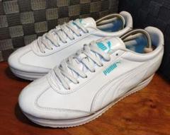 PUMAエナメルスニーカー ホワイト ターコイズ 24.5cm【美品】