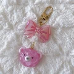 くまパンキーホルダー❤︎ちゅるちゅるver❤︎ピンク　レジン　リボン
