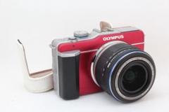 極美品 楽々スマホ転送 OLYMPUS PL1 レッド 革ケース付 訳あり＃I5 極美品 楽々スマホ転送 OLYMPUS PL1 レッド 革ケース付 訳あり
