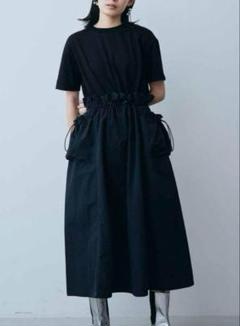 MEDE19F/カットソー×撥水/ドッキングワンピース/黒ブラック/M