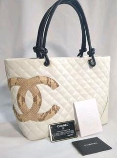 CHANEL カンボンライン マトラッセ パイソン トートバッグ ホワイト CHANEL シャネル カンボンライン マトラッセ カーフスキン