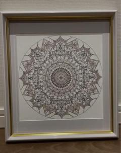 マンダラ模様 アート色鉛筆画《塗り絵》額入り