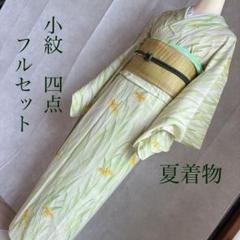 単衣 小紋フルセット 絽 紗 夏着物 しつけ糸付き 正絹 菖蒲 薄緑