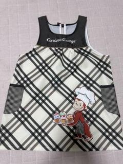 エプロン　学研　おさるのジョージ　F　アンティークフラワー×ブルーグレー　保育士 エプロン学研おさるのジョージFアンティークフラワー×ブルー