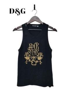 DOLCE&GABBANA ドルガバ　タンクトップ　レース　レディース　38 DOLCE&GABBANA - DOLCE&GABBANA ロゴテープ黒レースキャミソール