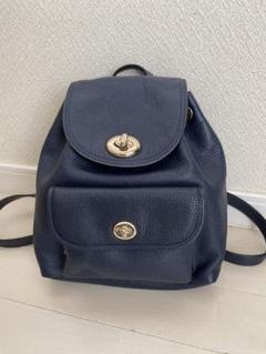 希少品　COACH　コーチ　リュック　オールレザー　濃紺色　ターンロック　ロゴ 美品】 コーチ オールドコーチ リュック レザー ターンロック