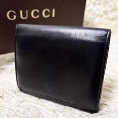 【美品】グッチ レザー 折り財布 ブラック 黒 二つ折り 型押し ユニセックス