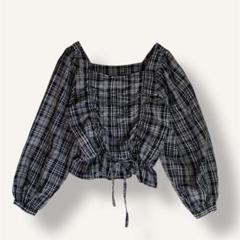 美品　イング　レディースカットソー　ペプラム　スクエアネック　チェック　M