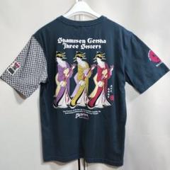 粋狂 浮世絵 芸者三姉妹 半袖 Tシャツ 紺 ネイビー 江戸小紋 和 三味線 Sのサムネイル