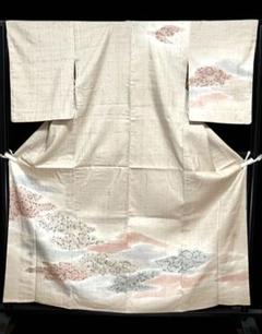 単衣 生紬 付下げ 訪問着 正絹 手描き 花文 作家落款 美品 イ5823