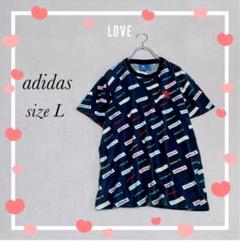 《adidas》アディダス(Ｌ)半袖Tシャツ ロゴプリント カットソー ネイビー