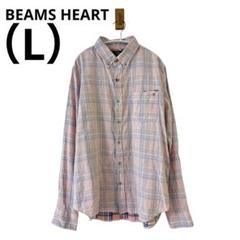 0418 BEAMS HEARTビームスハート長袖シャツチェック柄ピンクL淡色