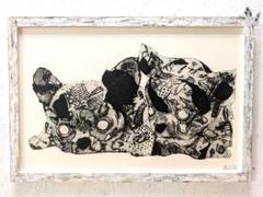 お値下げ不可額付き銅版画作品今年ラス2❗title「見つめるキャッツ」
