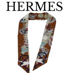 HERMES　エルメス　ネクタイ　ブラウン系　総柄