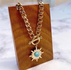 サージカルステンス じゃらじゃらチェーン 太陽 人気✨ターコイズ ネックレス