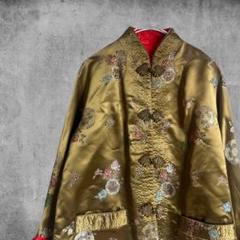 vintage チャイナジャケット リバーシブル サテン 古着 刺繍 赤 カーキ vintage チャイナジャケット リバーシブル サテン 古着 刺繍 赤