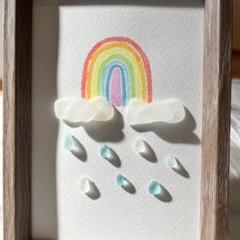 虹と雲の立体アート作品 シーグラスアート 梅雨インテリア