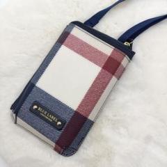 美品 ブルーレーベルクレストブリッジ スマホショルダー ポーチ ネイビー クレストブリッジチェックPVCスマホポシェット（ウォレット