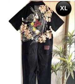 華鳥風月　和柄　ツナギJAPANESE TRADITION 黒 花魁　桜　鳳凰