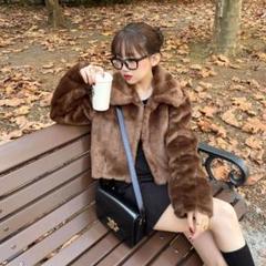 nugu ファーショートコート ブラウン フェイクファーショートコート | ファッション通販サイト NUGU