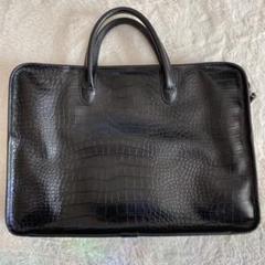 ビジネスバック　黒　牛革クロコダイル風　美品 Whatna 牛革 クロコダイル型押し ビジネス バッグメンズ 2way